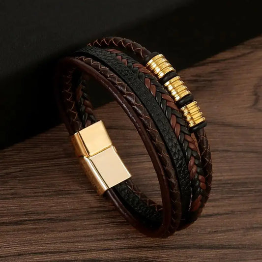 Classic Men's Leather Bracelet Hand-Woven